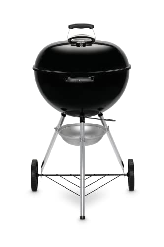 Weber Original Kettle E-5710 Charcoal Barbecue/Porcelain-Enamelled Lid & Bowl, 57 cm Cooking Surface, One-Touch Cleaning System, Lid Thermometer, Tripod Stand and Wheels, Black