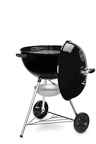 Weber Original Kettle E-5710 Charcoal Barbecue/Porcelain-Enamelled Lid & Bowl, 57 cm Cooking Surface, One-Touch Cleaning System, Lid Thermometer, Tripod Stand and Wheels, Black