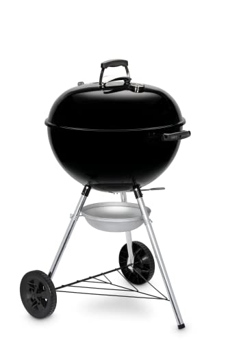 Weber Original Kettle E-5710 Charcoal Barbecue/Porcelain-Enamelled Lid & Bowl, 57 cm Cooking Surface, One-Touch Cleaning System, Lid Thermometer, Tripod Stand and Wheels, Black