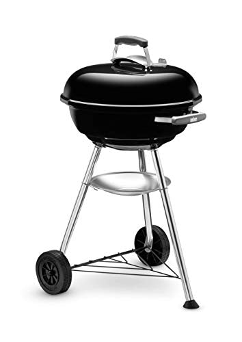 Weber Compact Kettle Charcoal Grill, Ø 47cm Grill Area, BBQ Grill with Porcelain-Enamelled Lid & Bowl, Tripod Stand & Wheels, Chromed Grill Grate - Black (1221004)
