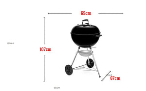 Weber Original Kettle E-5710 Charcoal Barbecue/Porcelain-Enamelled Lid & Bowl, 57 cm Cooking Surface, One-Touch Cleaning System, Lid Thermometer, Tripod Stand and Wheels, Black