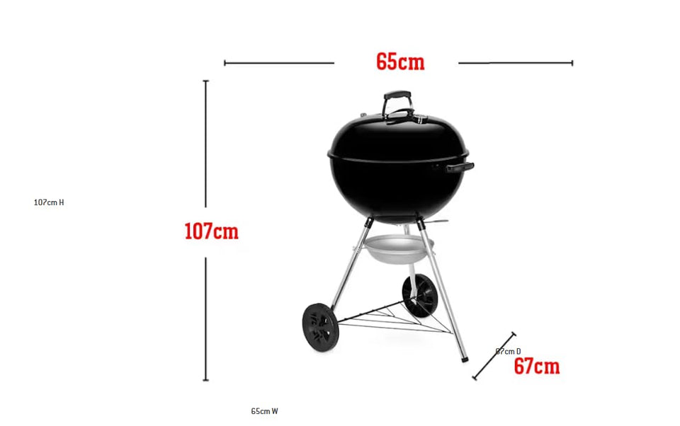 Weber Original Kettle E-5710 Charcoal Barbecue/Porcelain-Enamelled Lid & Bowl, 57 cm Cooking Surface, One-Touch Cleaning System, Lid Thermometer, Tripod Stand and Wheels, Black