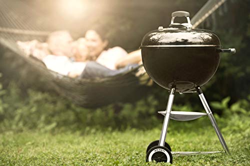 Weber Original Kettle E-5710 Charcoal Barbecue/Porcelain-Enamelled Lid & Bowl, 57 cm Cooking Surface, One-Touch Cleaning System, Lid Thermometer, Tripod Stand and Wheels, Black