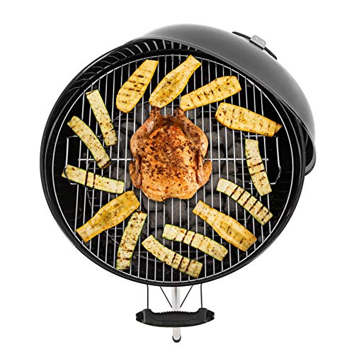 Weber Original Kettle E-5710 Charcoal Barbecue/Porcelain-Enamelled Lid & Bowl, 57 cm Cooking Surface, One-Touch Cleaning System, Lid Thermometer, Tripod Stand and Wheels, Black