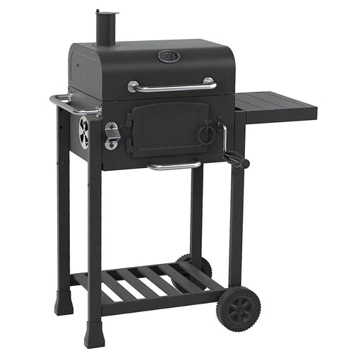 CosmoGrill Outdoor Jr. Smoker Barbecue Charcoal Portable BBQ Grill, Built-in Thermometer, Adjustable Charcoal Pan and Chimney, Wheels, Storage | Compact Coal BBQ Smoker for Home Garden Party Cooking