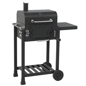 CosmoGrill Outdoor Jr. Smoker Barbecue Charcoal Portable BBQ Grill, Built-in Thermometer, Adjustable Charcoal Pan and Chimney, Wheels, Storage | Compact Coal BBQ Smoker for Home Garden Party Cooking