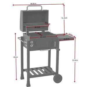 CosmoGrill Outdoor Jr. Smoker Barbecue Charcoal Portable BBQ Grill, Built-in Thermometer, Adjustable Charcoal Pan and Chimney, Wheels, Storage | Compact Coal BBQ Smoker for Home Garden Party Cooking