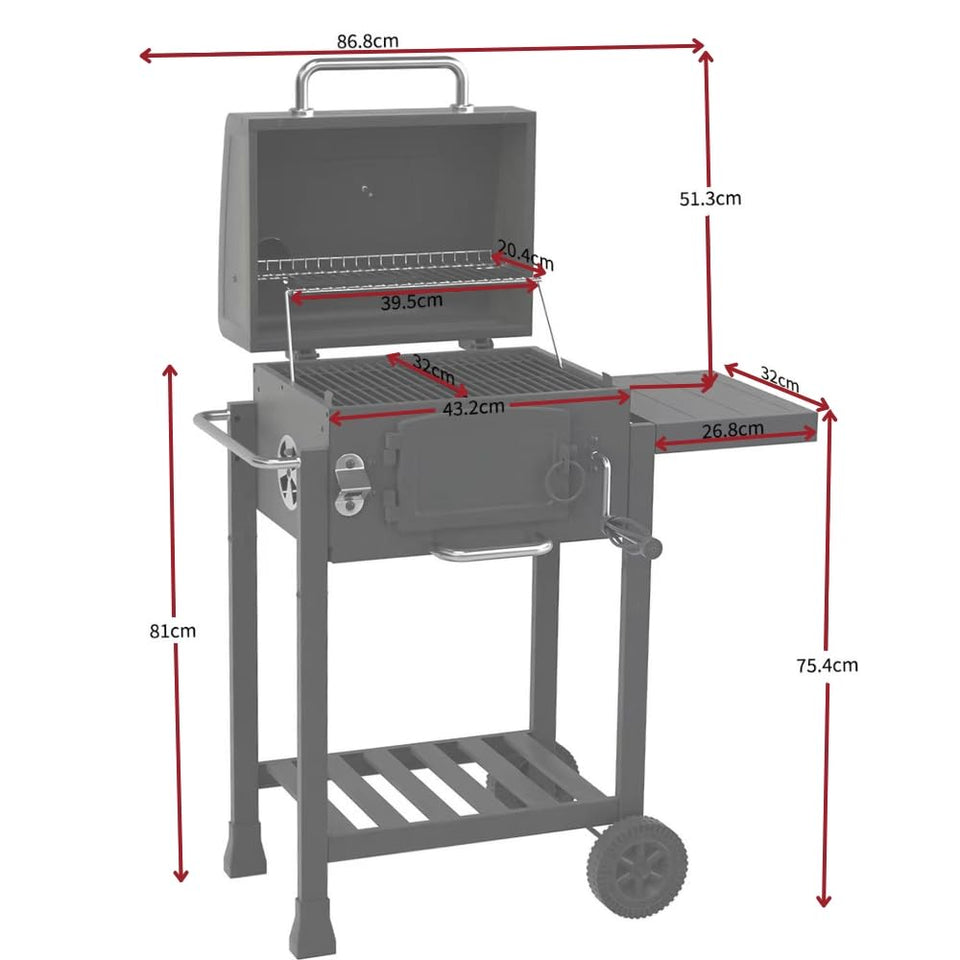 CosmoGrill Outdoor Jr. Smoker Barbecue Charcoal Portable BBQ Grill, Built-in Thermometer, Adjustable Charcoal Pan and Chimney, Wheels, Storage | Compact Coal BBQ Smoker for Home Garden Party Cooking