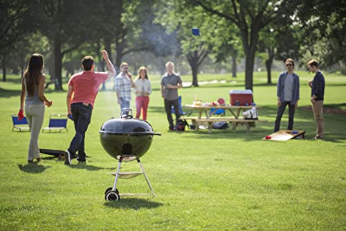 Weber Original Kettle E-5710 Charcoal Barbecue/Porcelain-Enamelled Lid & Bowl, 57 cm Cooking Surface, One-Touch Cleaning System, Lid Thermometer, Tripod Stand and Wheels, Black