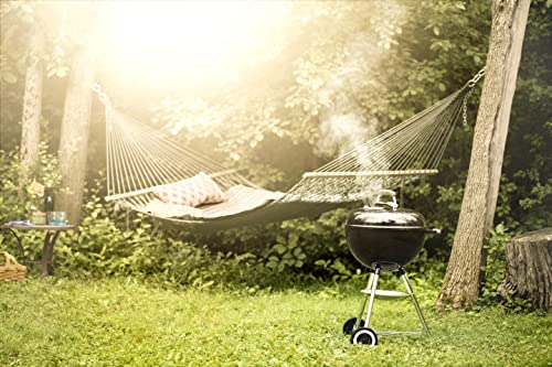 Weber Original Kettle E-5710 Charcoal Barbecue/Porcelain-Enamelled Lid & Bowl, 57 cm Cooking Surface, One-Touch Cleaning System, Lid Thermometer, Tripod Stand and Wheels, Black