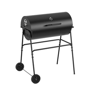 House Of Home XL Barrel Charcoal BBQ Grill – Large Black Smoker with Thermometer, Wheels, Ash Catcher & Side Vents – Portable Garden Coal Barbecue for Outdoor Cooking