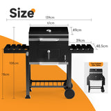 DKIEI BBQ Grill, Outdoor XXL Portable Charcoal Barbecue Grill, Wheels & 2 Folding Table, Thermometer & Adjustable Charcoal Pan, Large Coal Barbeque Grill Smoker for Parties, Patio, Garden Home Cooking