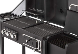 CosmoGrill Hybrid 4 Burner Barbecue DUO Dual Fuel BBQ 3+1 Gas Grill & Charcoal Smoker BBQ Grill, Built-in Thermometer, Warming Rack, Outdoor Portable Large Coal Barbecue for Home Garden Party Cooking