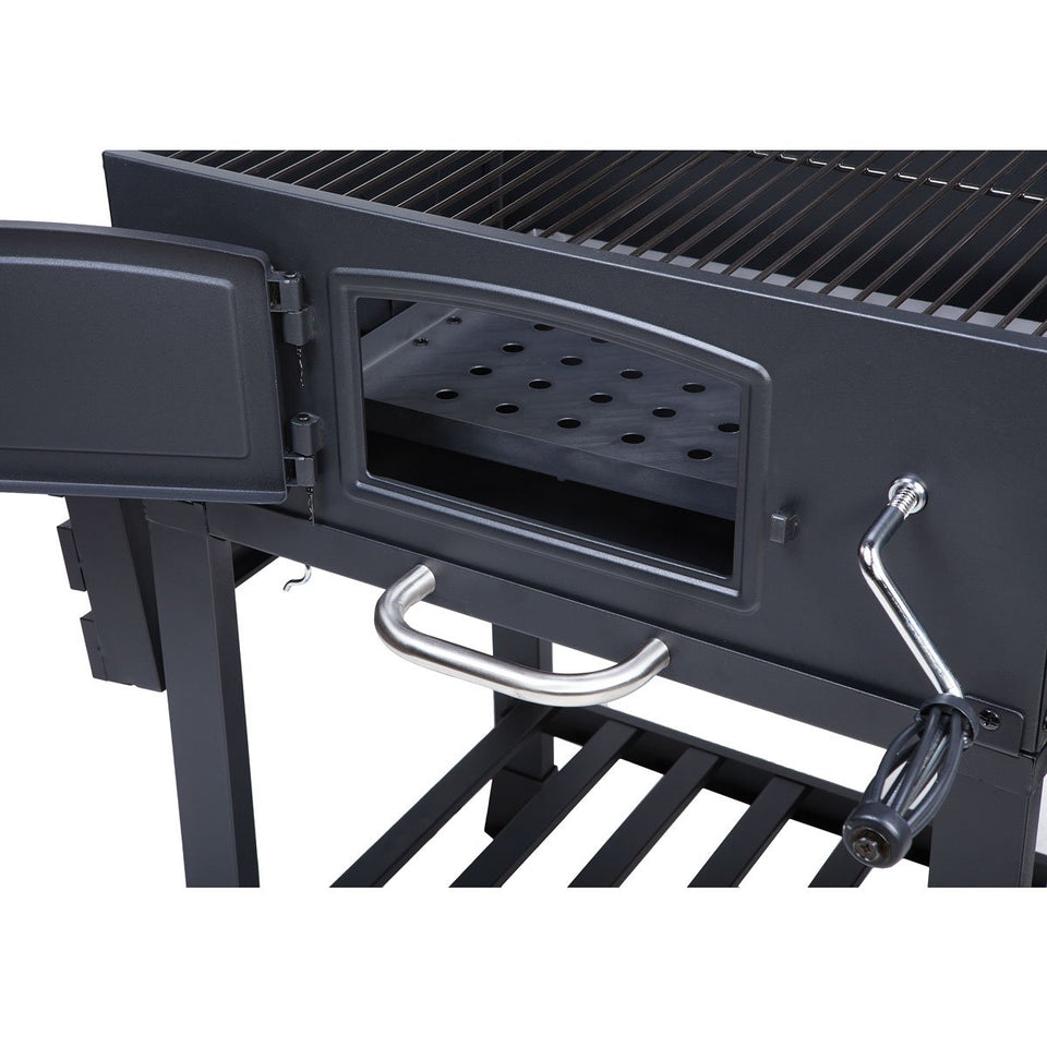 CosmoGrill Outdoor XL Smoker Barbecue Charcoal Portable BBQ Grill, 2 Folding Side Table, Built-in Thermometer, Adjustable Charcoal Pan & Chimney, Wheels, Large Coal BBQ Smoker for Home Garden Cooking