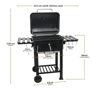 House Of Home XL Charcoal BBQ Smoker with Side Tables – Barbecue Grill for Outdoor Cooking – Adjustable Chimney For Airflow Control, Portable & Durable – Extra Large Black Garden BBQ Grill