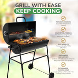 House Of Home XL Barrel Charcoal BBQ Grill – Large Black Smoker with Thermometer, Wheels, Ash Catcher & Side Vents – Portable Garden Coal Barbecue for Outdoor Cooking
