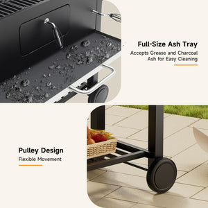 DKIEI BBQ Grill, Outdoor XXL Portable Charcoal Barbecue Grill, Wheels & 2 Folding Table, Thermometer & Adjustable Charcoal Pan, Large Coal Barbeque Grill Smoker for Parties, Patio, Garden Home Cooking