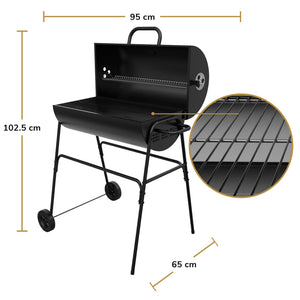 House Of Home XL Barrel Charcoal BBQ Grill – Large Black Smoker with Thermometer, Wheels, Ash Catcher & Side Vents – Portable Garden Coal Barbecue for Outdoor Cooking