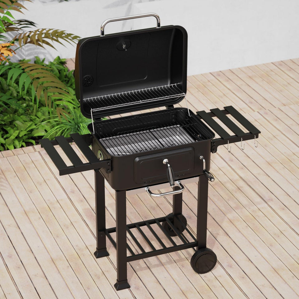 House Of Home XL Charcoal BBQ Smoker with Side Tables – Barbecue Grill for Outdoor Cooking – Adjustable Chimney For Airflow Control, Portable & Durable – Extra Large Black Garden BBQ Grill