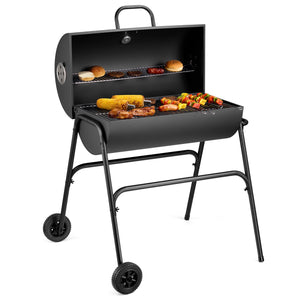 VonHaus Charcoal BBQ – Portable Barrel Barbecue with Warming Rack, Temperature Gauge, Wheels, Large Cooking Grill, Air Vents – 2 in 1 Barbeque and Smoker – Grill Meat, Fish & Vegetables