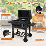 COSTWAY Charcoal BBQ Grill, Portable Smoker Barbecue Griller with Hooks, Wheels, Foldable Side Tables & Thermometer, Outdoor Garden Picnic Adjustable Barbecue Trolley (with 2 Side Table, 132x57x106cm)