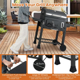 COSTWAY Charcoal BBQ Grill, Portable Smoker Barbecue Griller with Hooks, Wheels, Foldable Side Tables & Thermometer, Outdoor Garden Picnic Adjustable Barbecue Trolley (with 2 Side Table, 132x57x106cm)