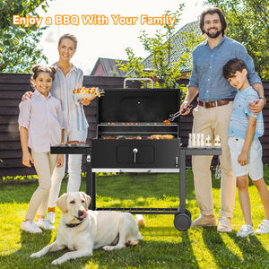 DKIEI BBQ Grill, Outdoor XXL Portable Charcoal Barbecue Grill, Wheels & 2 Folding Table, Thermometer & Adjustable Charcoal Pan, Large Coal Barbeque Grill Smoker for Parties, Patio, Garden Home Cooking