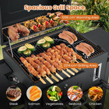 COSTWAY Charcoal BBQ Grill, Portable Smoker Barbecue Griller with Hooks, Wheels, Foldable Side Tables & Thermometer, Outdoor Garden Picnic Adjustable Barbecue Trolley (with 2 Side Table, 132x57x106cm)