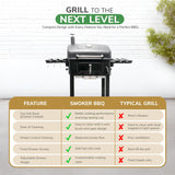 House Of Home XL Charcoal BBQ Smoker with Side Tables – Barbecue Grill for Outdoor Cooking – Adjustable Chimney For Airflow Control, Portable & Durable – Extra Large Black Garden BBQ Grill