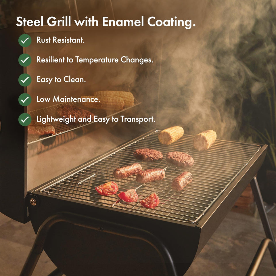 VonHaus Charcoal BBQ – Portable Barrel Barbecue with Warming Rack, Temperature Gauge, Wheels, Large Cooking Grill, Air Vents – 2 in 1 Barbeque and Smoker – Grill Meat, Fish & Vegetables