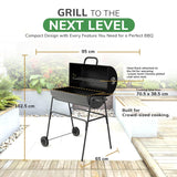 House Of Home XL Barrel Charcoal BBQ Grill – Large Black Smoker with Thermometer, Wheels, Ash Catcher & Side Vents – Portable Garden Coal Barbecue for Outdoor Cooking