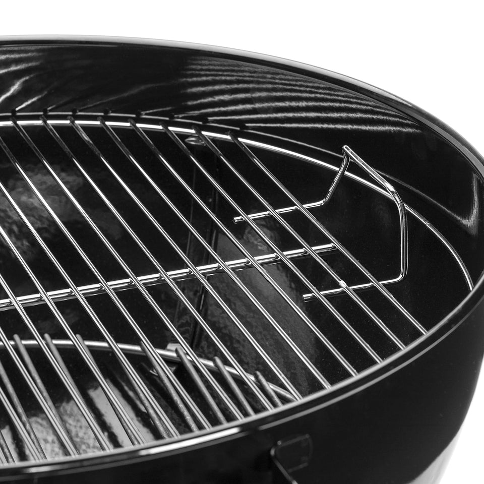 Weber Original Kettle E-5710 Charcoal Barbecue/Porcelain-Enamelled Lid & Bowl, 57 cm Cooking Surface, One-Touch Cleaning System, Lid Thermometer, Tripod Stand and Wheels, Black